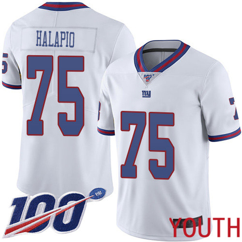 Youth New York Giants #75 Jon Halapio Limited White Rush Vapor Untouchable 100th Season Football NFL Jersey